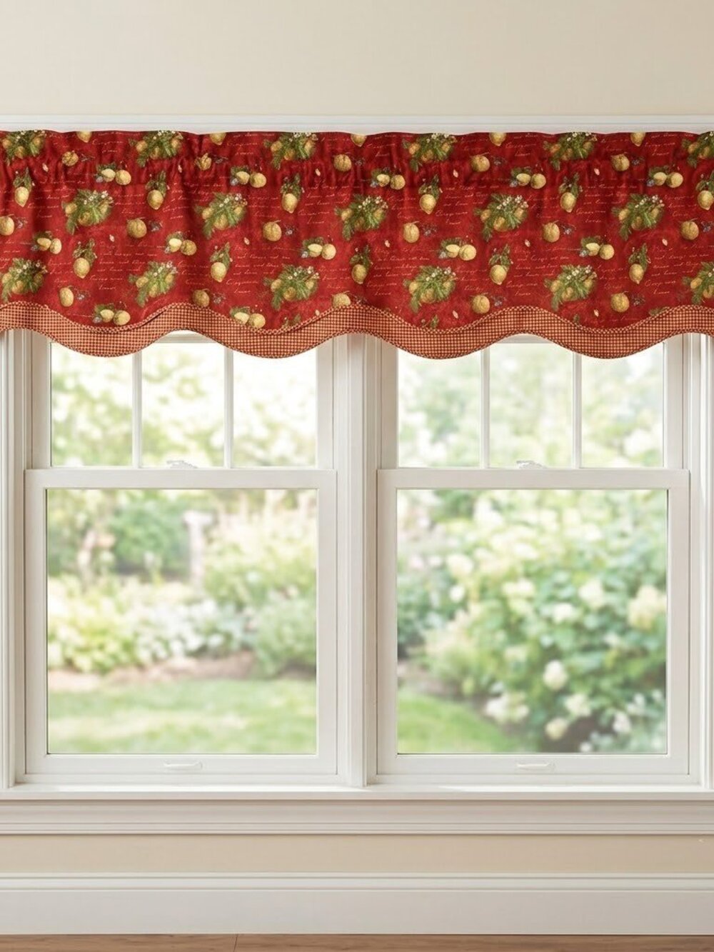 Set of 3 Vintage Waverly La Frutta Curtain Valances Lemons and Oranges Dark Red